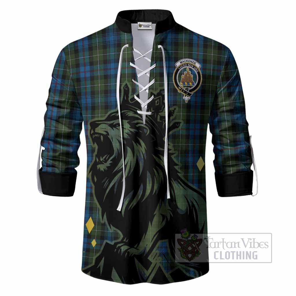 Mackenzie (Mckenzie) Tartan Family Crest Ghillie Shirt Crowned Lion Roaring