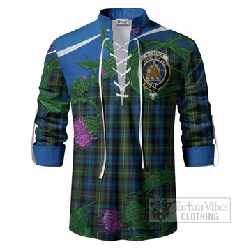Mackenzie (Mckenzie) Tartan Family Crest Ghillie Shirt Thistle in Minimalism