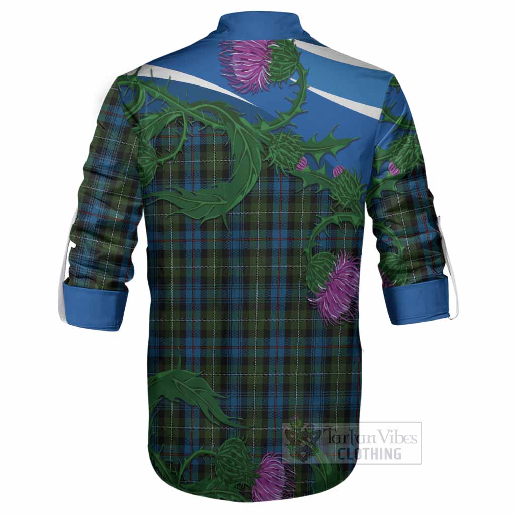Mackenzie (Mckenzie) Tartan Family Crest Ghillie Shirt Thistle in Minimalism