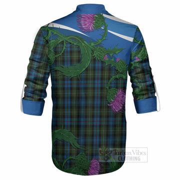 Mackenzie (Mckenzie) Tartan Family Crest Ghillie Shirt Thistle in Minimalism
