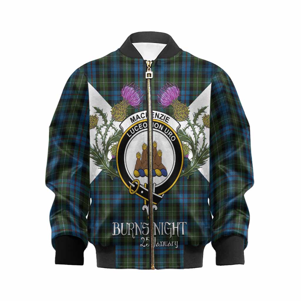 Mackenzie (Mckenzie) Tartan Family Crest Kid Bomber Jacket Scottish Burns Night Thistle Floral