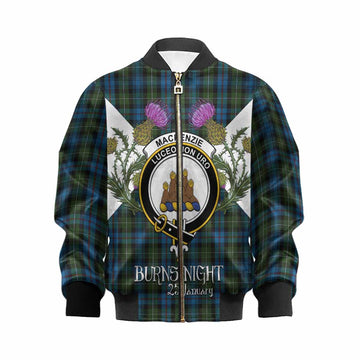 Mackenzie (Mckenzie) Tartan Family Crest Kid Bomber Jacket Scottish Burns Night Thistle Floral