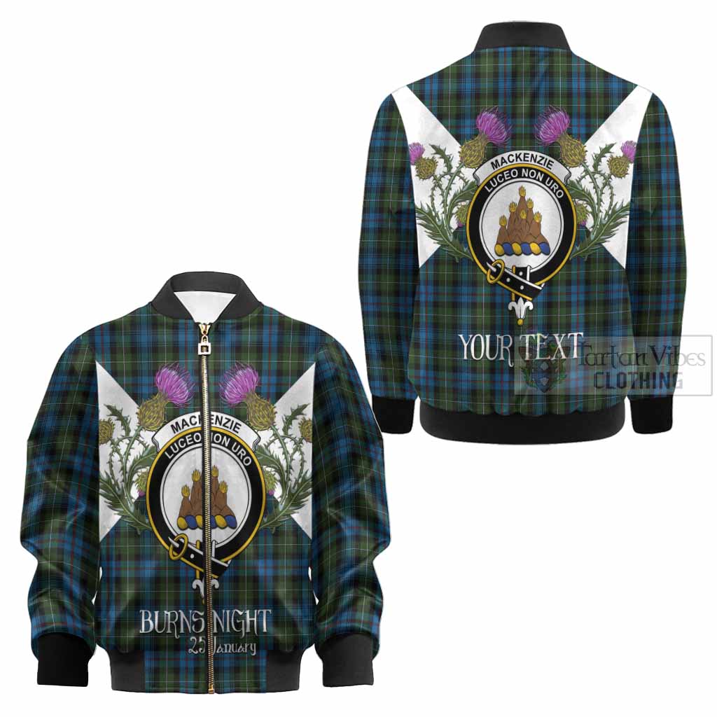 Mackenzie (Mckenzie) Tartan Family Crest Kid Bomber Jacket Scottish Burns Night Thistle Floral