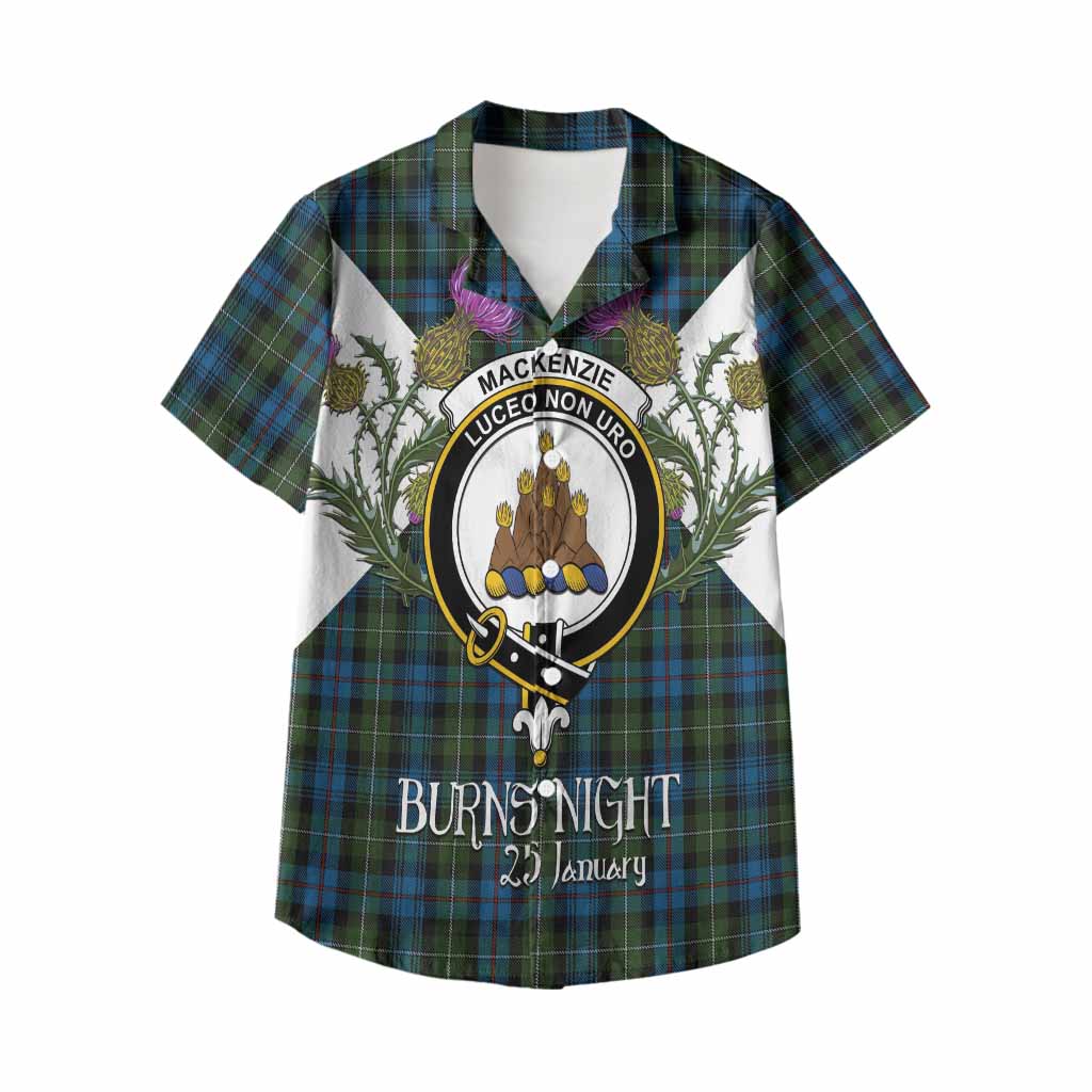 Mackenzie (Mckenzie) Tartan Family Crest Kid Hawaiian Shirt Scottish Burns Night Thistle Floral