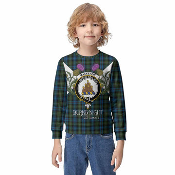 Mackenzie (Mckenzie) Tartan Family Crest Kid Knitted Sweatshirt Scottish Burns Night Thistle Floral