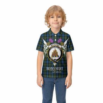 Mackenzie (Mckenzie) Tartan Family Crest Kid Polo Shirt Scottish Burns Night Thistle Floral