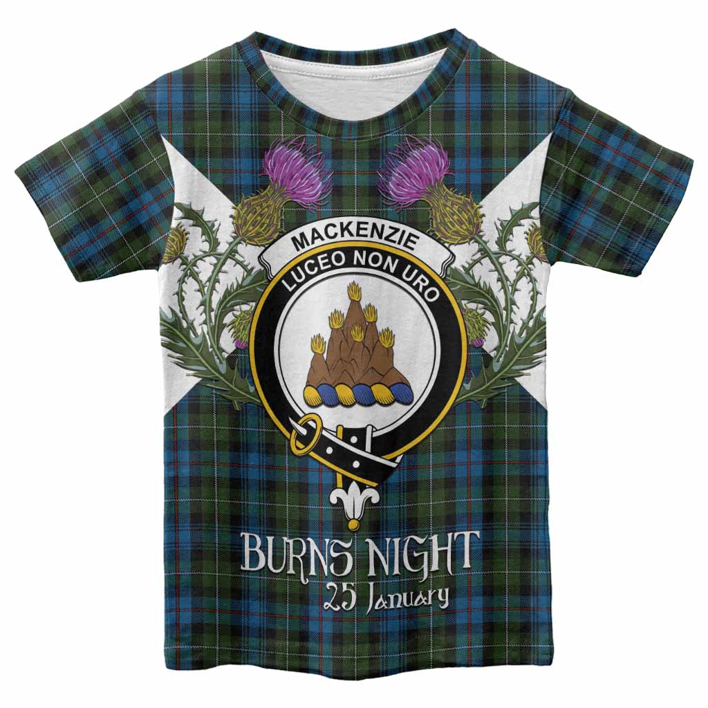 Mackenzie (Mckenzie) Tartan Family Crest Kid T-shirt Scottish Burns Night Thistle Floral