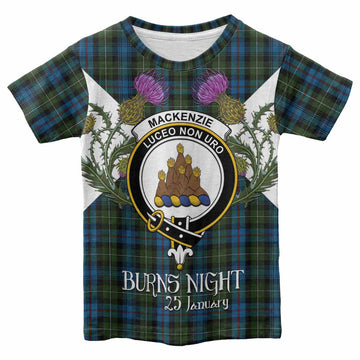 Mackenzie (Mckenzie) Tartan Family Crest Kid T-shirt Scottish Burns Night Thistle Floral