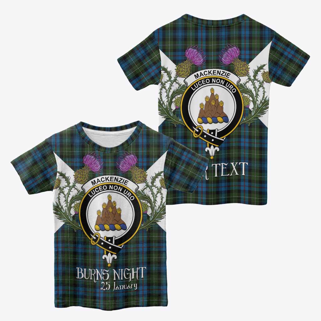 Mackenzie (Mckenzie) Tartan Family Crest Kid T-shirt Scottish Burns Night Thistle Floral