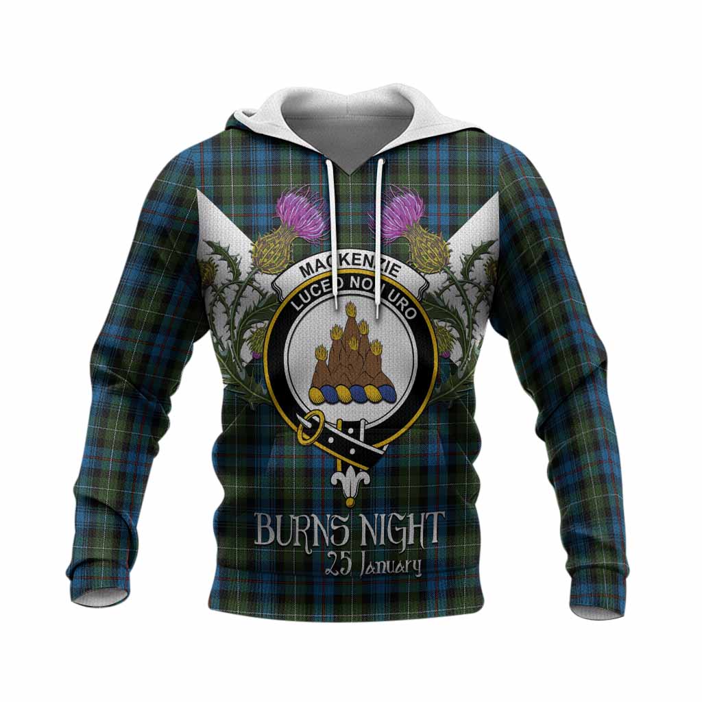 Mackenzie (Mckenzie) Tartan Family Crest Knitted Hoodie Scottish Burns Night Thistle Floral