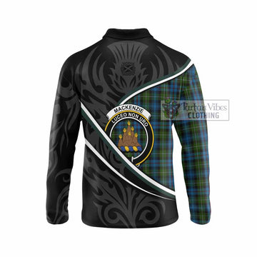 Mackenzie (Mckenzie) Tartan Family Crest Long Sleeve Polo Shirt Celtic Scottish Thistle Floral