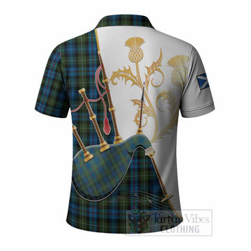 Mackenzie (Mckenzie) Tartan Family Crest Polo Shirt Bagpipes with Scottish Thistle