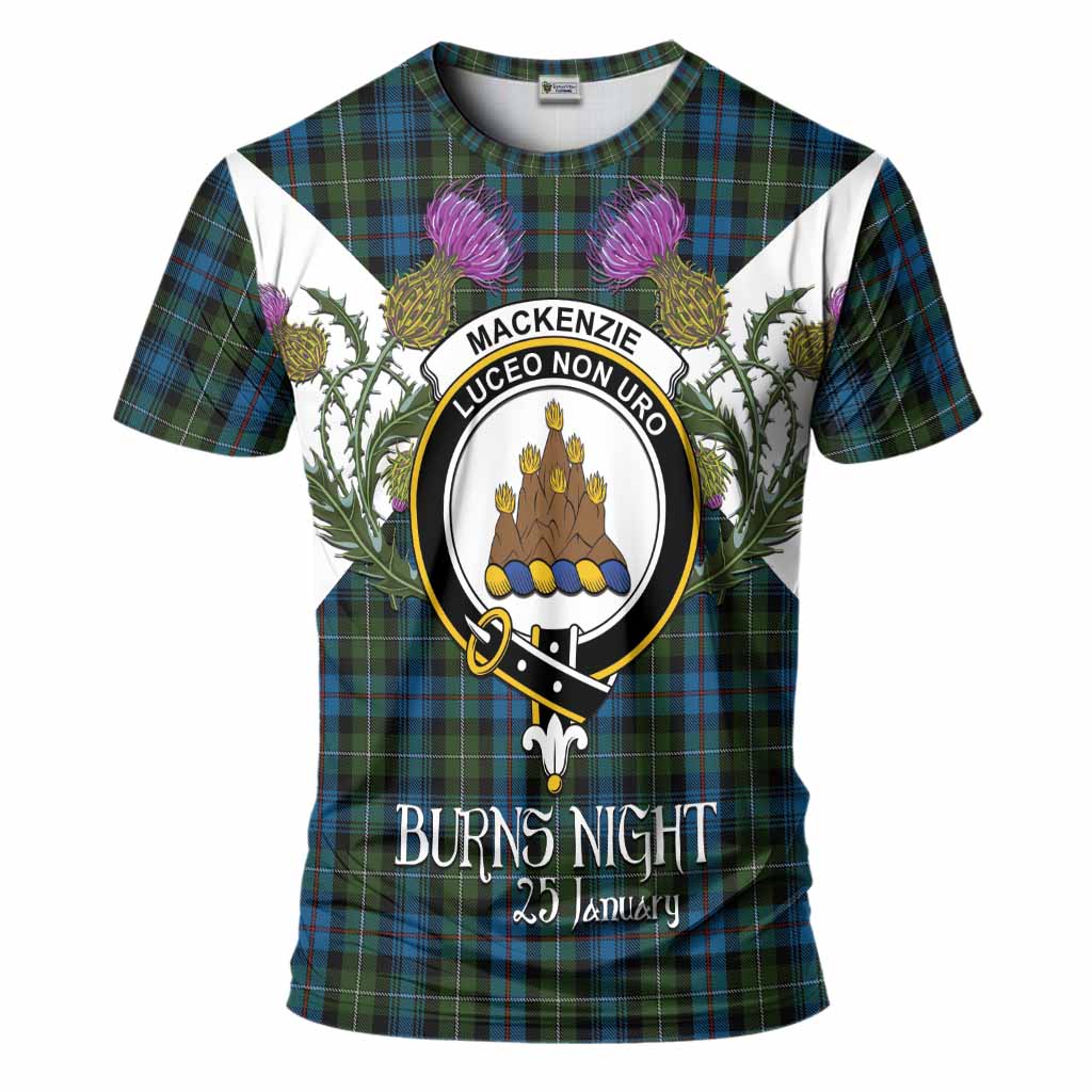 Mackenzie (Mckenzie) Tartan Family Crest T-Shirt Scottish Burns Night Thistle Floral
