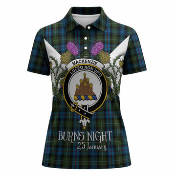 Mackenzie (Mckenzie) Tartan Family Crest Women Polo Shirt Scottish Burns Night Thistle Floral