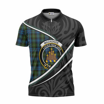 Mackenzie (Mckenzie) Tartan Family Crest Zipper Polo Shirt Celtic Scottish Thistle Floral