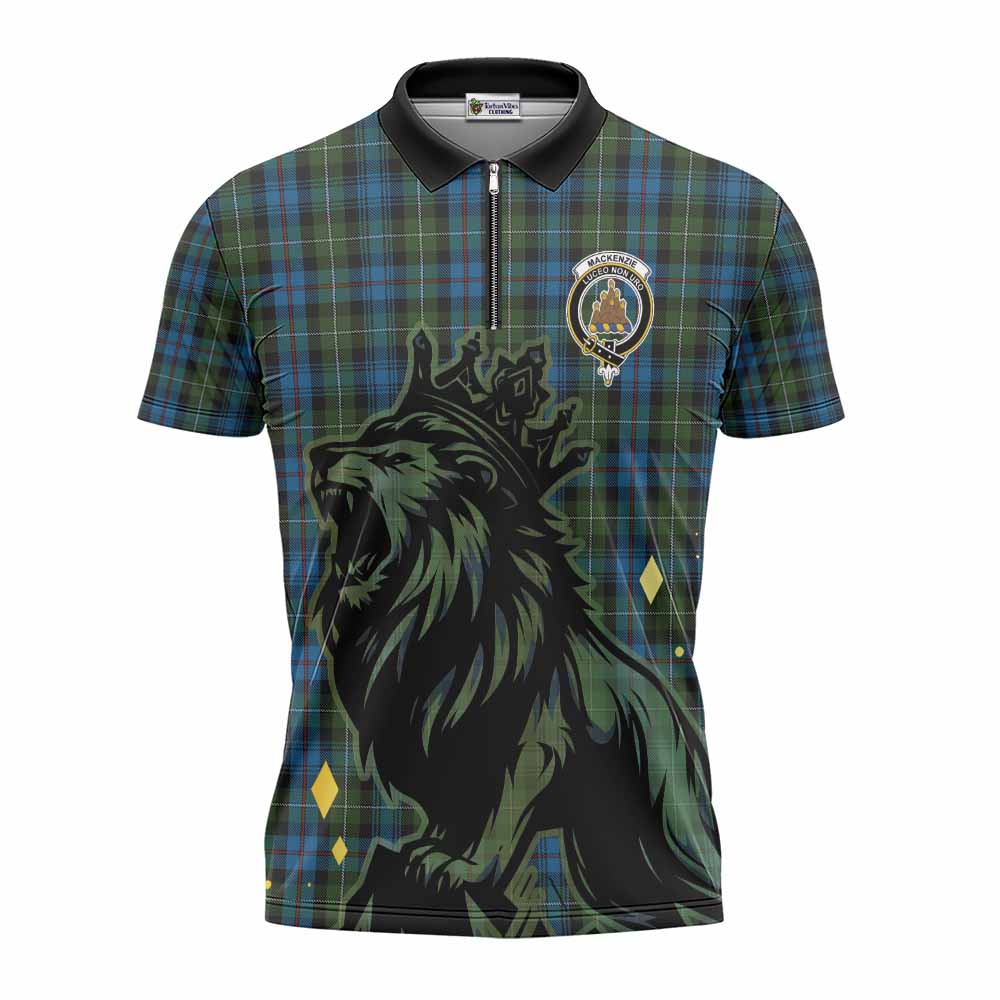Mackenzie (Mckenzie) Tartan Family Crest Zipper Polo Shirt Crowned Lion Roaring