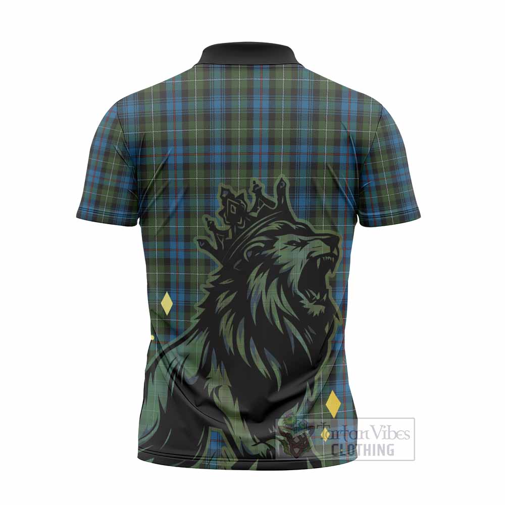 Mackenzie (Mckenzie) Tartan Family Crest Zipper Polo Shirt Crowned Lion Roaring