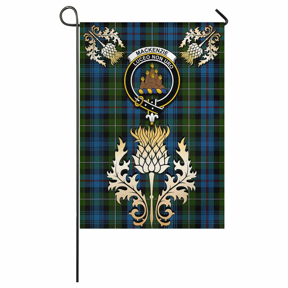 Mackenzie (Mckenzie) Tartan Garden Flag with Golden Regal Scottish Thistle Emblem - Tartan Vibes Clothing