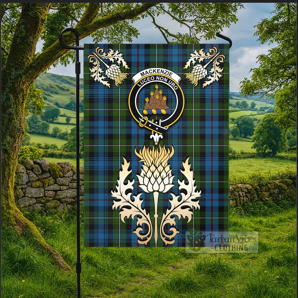 Mackenzie (Mckenzie) Tartan Garden Flag with Golden Regal Scottish Thistle Emblem - Tartan Vibes Clothing
