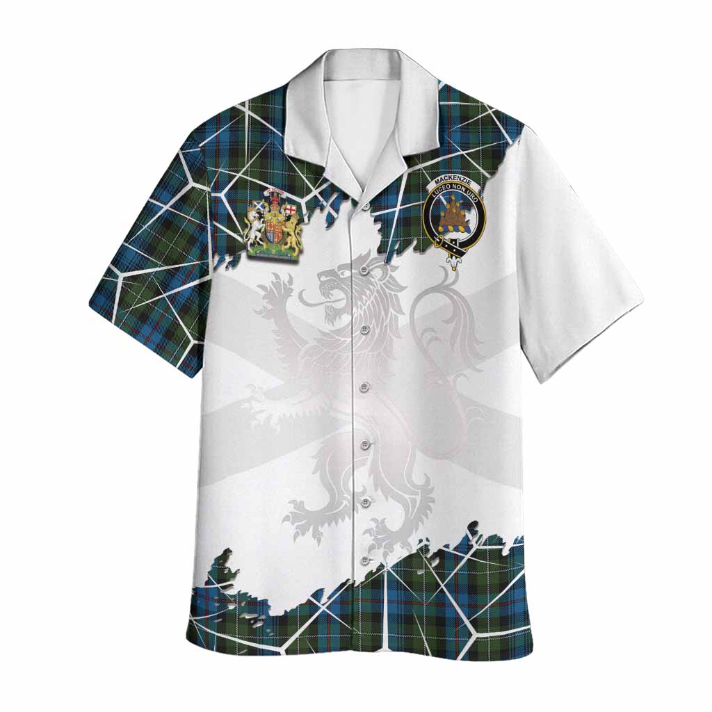 Mackenzie (Mckenzie) Tartan Hawaiian Shirt with Family Crest and Lion Rampant Grunge Style