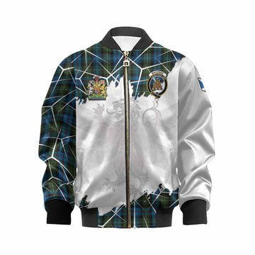 Mackenzie (Mckenzie) Tartan Kid Bomber Jacket with Family Crest and Lion Rampant Grunge Style