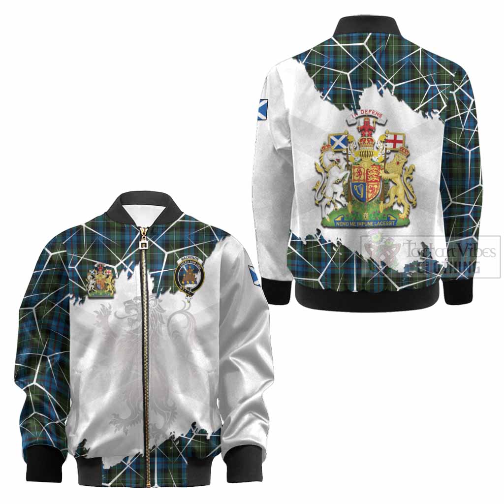 Mackenzie (Mckenzie) Tartan Kid Bomber Jacket with Family Crest and Lion Rampant Grunge Style