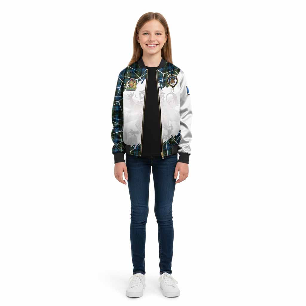 Mackenzie (Mckenzie) Tartan Kid Bomber Jacket with Family Crest and Lion Rampant Grunge Style