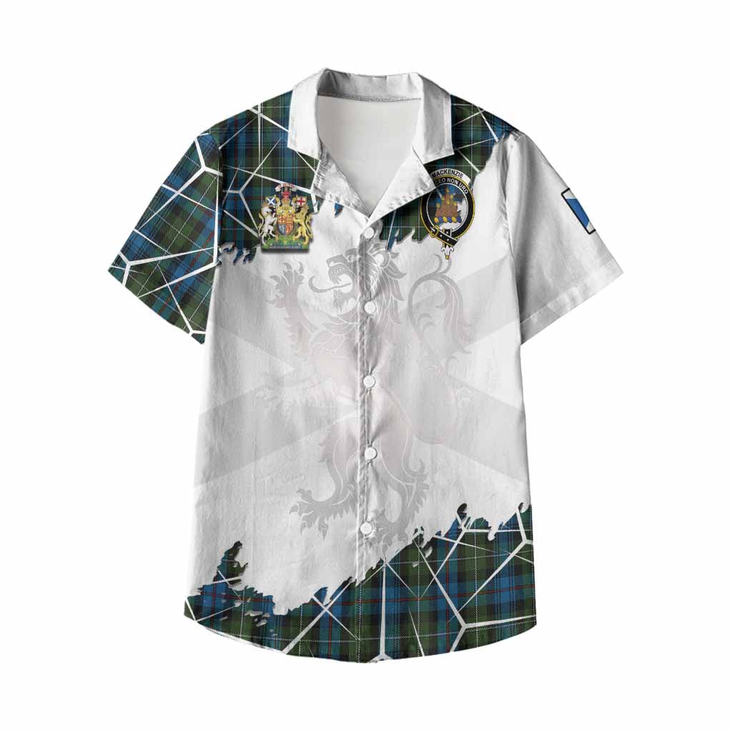 Mackenzie (Mckenzie) Tartan Kid Hawaiian Shirt with Family Crest and Lion Rampant Grunge Style