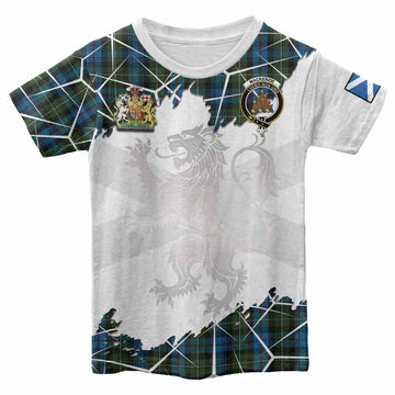 Mackenzie (Mckenzie) Tartan Kid T-shirt with Family Crest and Lion Rampant Grunge Style