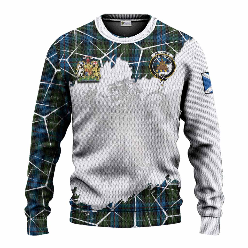 Mackenzie (Mckenzie) Tartan Knitted Sweater with Family Crest and Lion Rampant Grunge Style