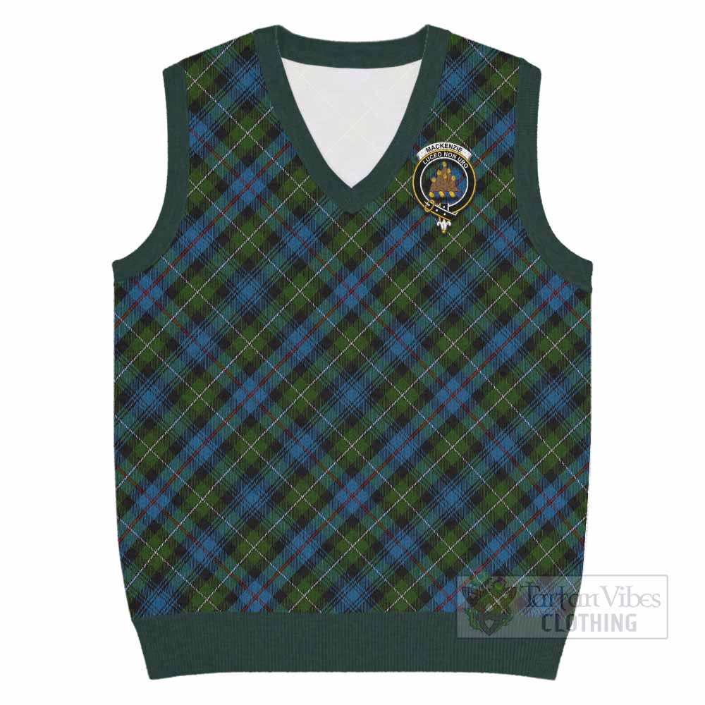 Mackenzie (Mckenzie) Tartan Knitted V-Neck Vest with Family Crest Cross Style