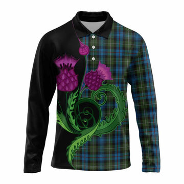 Mackenzie (Mckenzie) Tartan Long Sleeve Polo Shirt Traditional Scottish Thistle