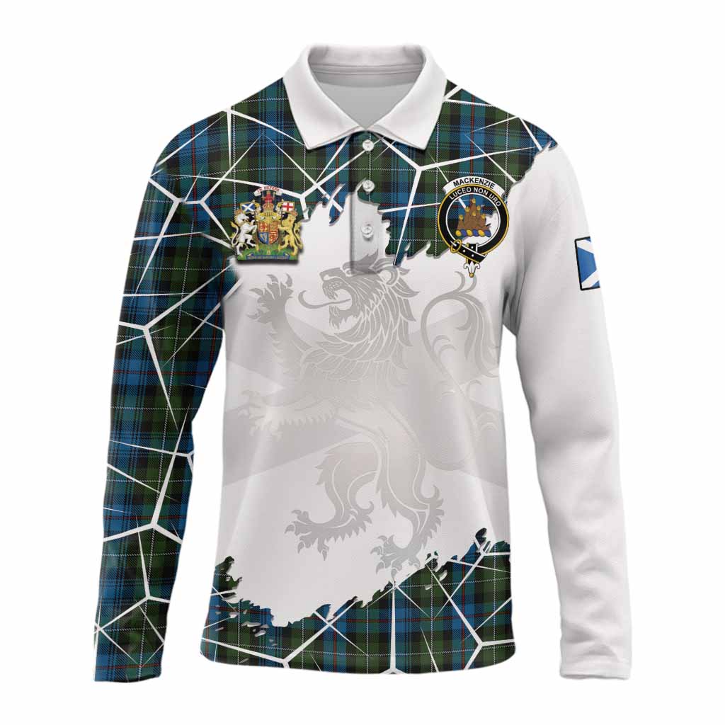 Mackenzie (Mckenzie) Tartan Long Sleeve Polo Shirt with Family Crest and Lion Rampant Grunge Style