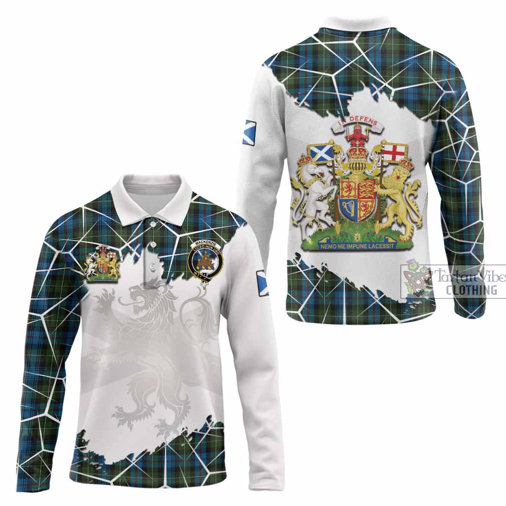 Mackenzie (Mckenzie) Tartan Long Sleeve Polo Shirt with Family Crest and Lion Rampant Grunge Style