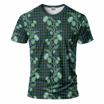 Mackenzie (Mckenzie) Tartan T-Shirt Seamless Scottish Thistle Flowers
