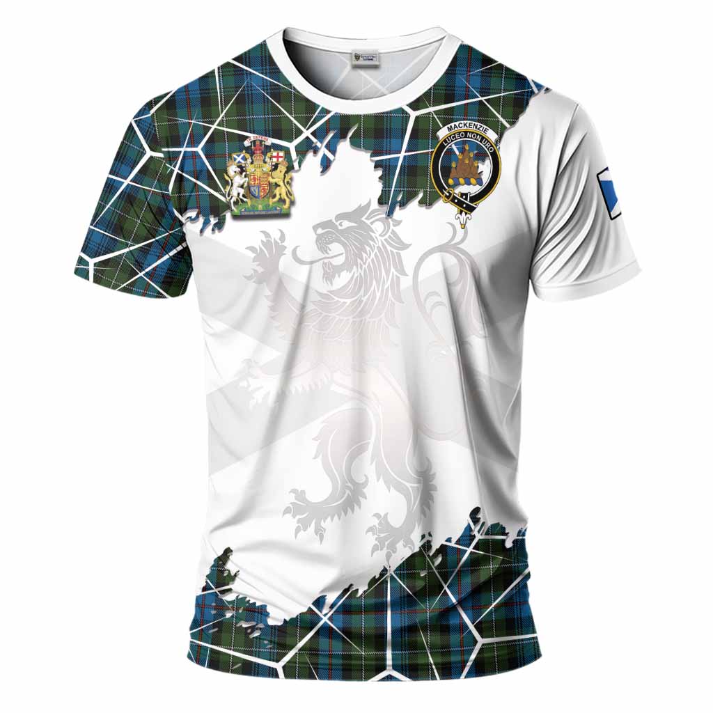 Mackenzie (Mckenzie) Tartan T-Shirt with Family Crest and Lion Rampant Grunge Style