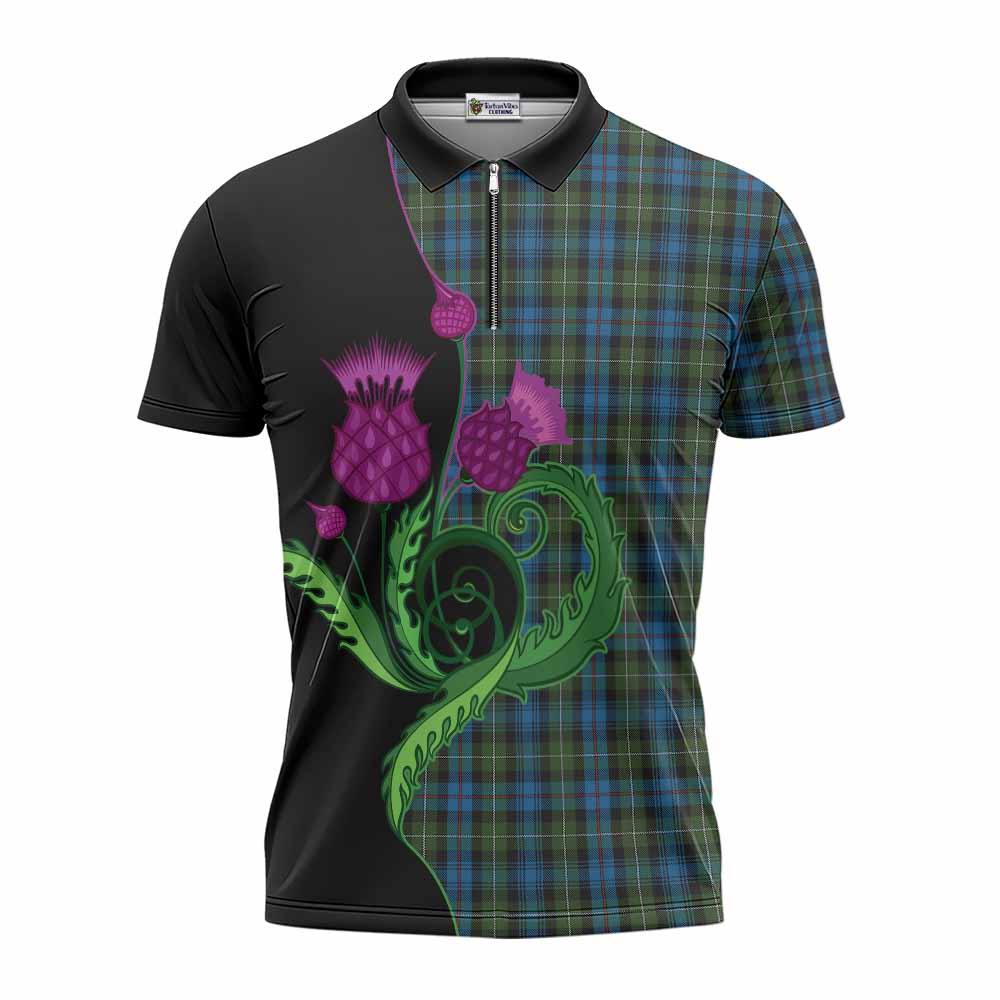Mackenzie (Mckenzie) Tartan Zipper Polo Shirt Traditional Scottish Thistle