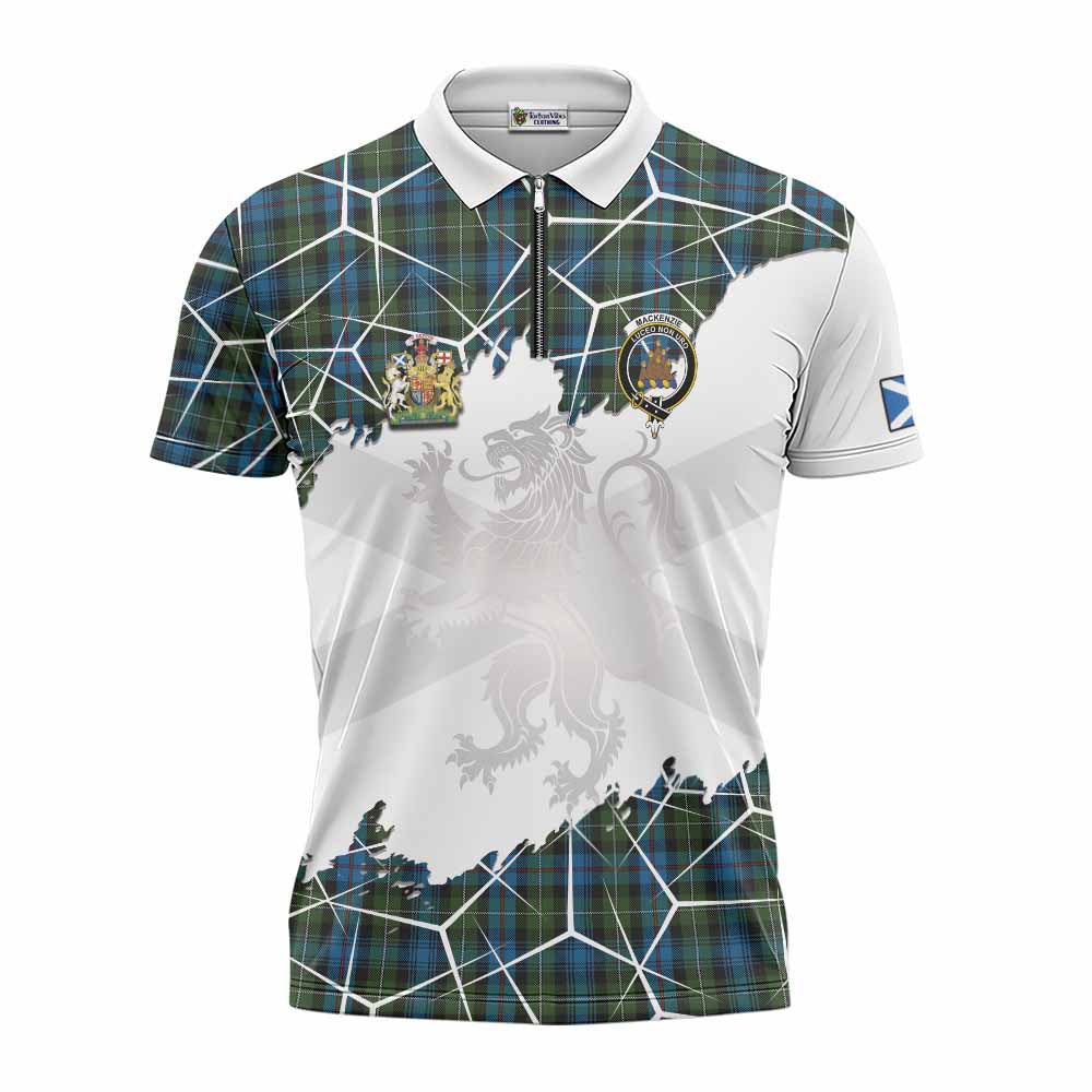 Mackenzie (Mckenzie) Tartan Zipper Polo Shirt with Family Crest and Lion Rampant Grunge Style