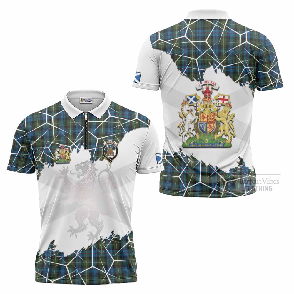 Mackenzie (Mckenzie) Tartan Zipper Polo Shirt with Family Crest and Lion Rampant Grunge Style