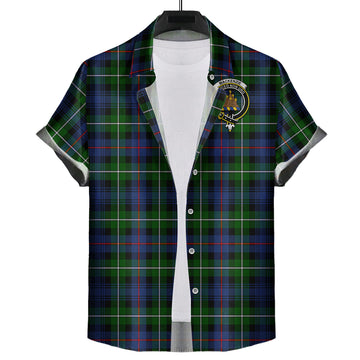 MacKenzie Modern Tartan Short Sleeve Button Down Shirt with Family Crest