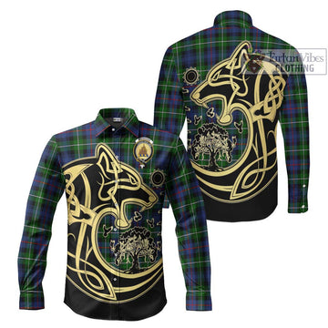 Mackenzie Modern #2 Tartan Long Sleeve Button Shirt with Family Crest Celtic Wolf Style