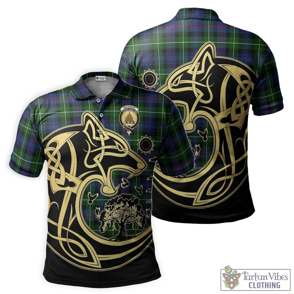 Tartan Vibes Clothing Mackenzie Modern #2 Tartan Polo Shirt with Family Crest Celtic Wolf Style