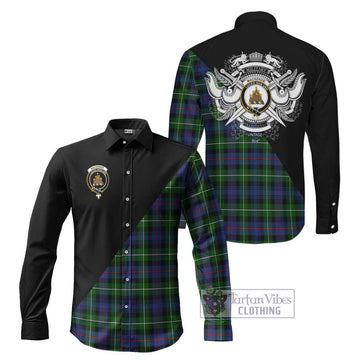 Mackenzie Modern #2 Tartan Long Sleeve Button Shirt with Family Crest and Military Logo Style