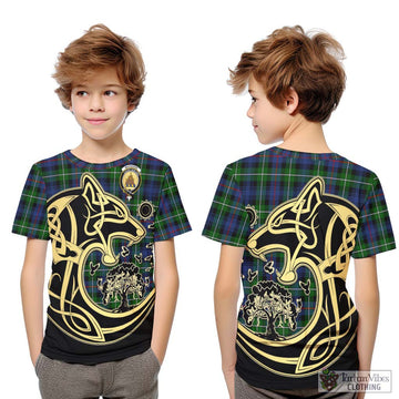 Tartan Vibes Clothing Mackenzie Modern #2 Tartan Kid T-Shirt with Family Crest Celtic Wolf Style
