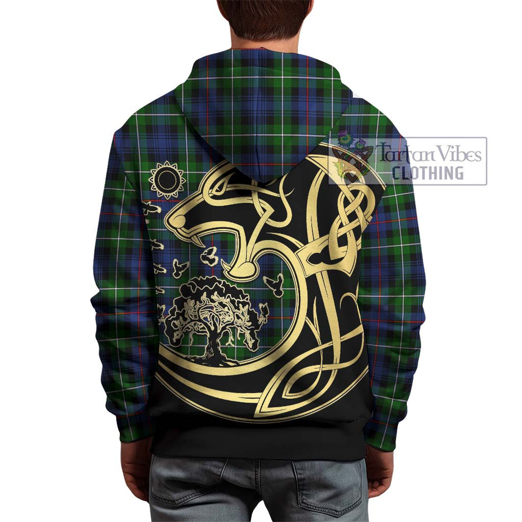Tartan Vibes Clothing Mackenzie Modern #2 Tartan Hoodie with Family Crest Celtic Wolf Style