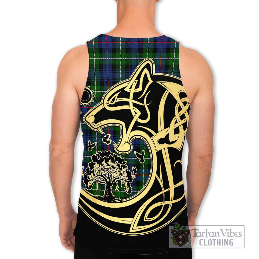 Tartan Vibes Clothing Mackenzie Modern #2 Tartan Men's Tank Top with Family Crest Celtic Wolf Style