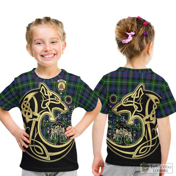 Tartan Vibes Clothing Mackenzie Modern #2 Tartan Kid T-Shirt with Family Crest Celtic Wolf Style