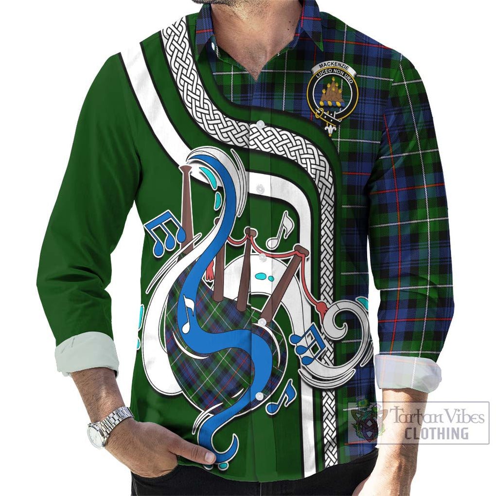 Tartan Vibes Clothing Mackenzie Modern #2 Tartan Long Sleeve Button Shirt with Epic Bagpipe Style