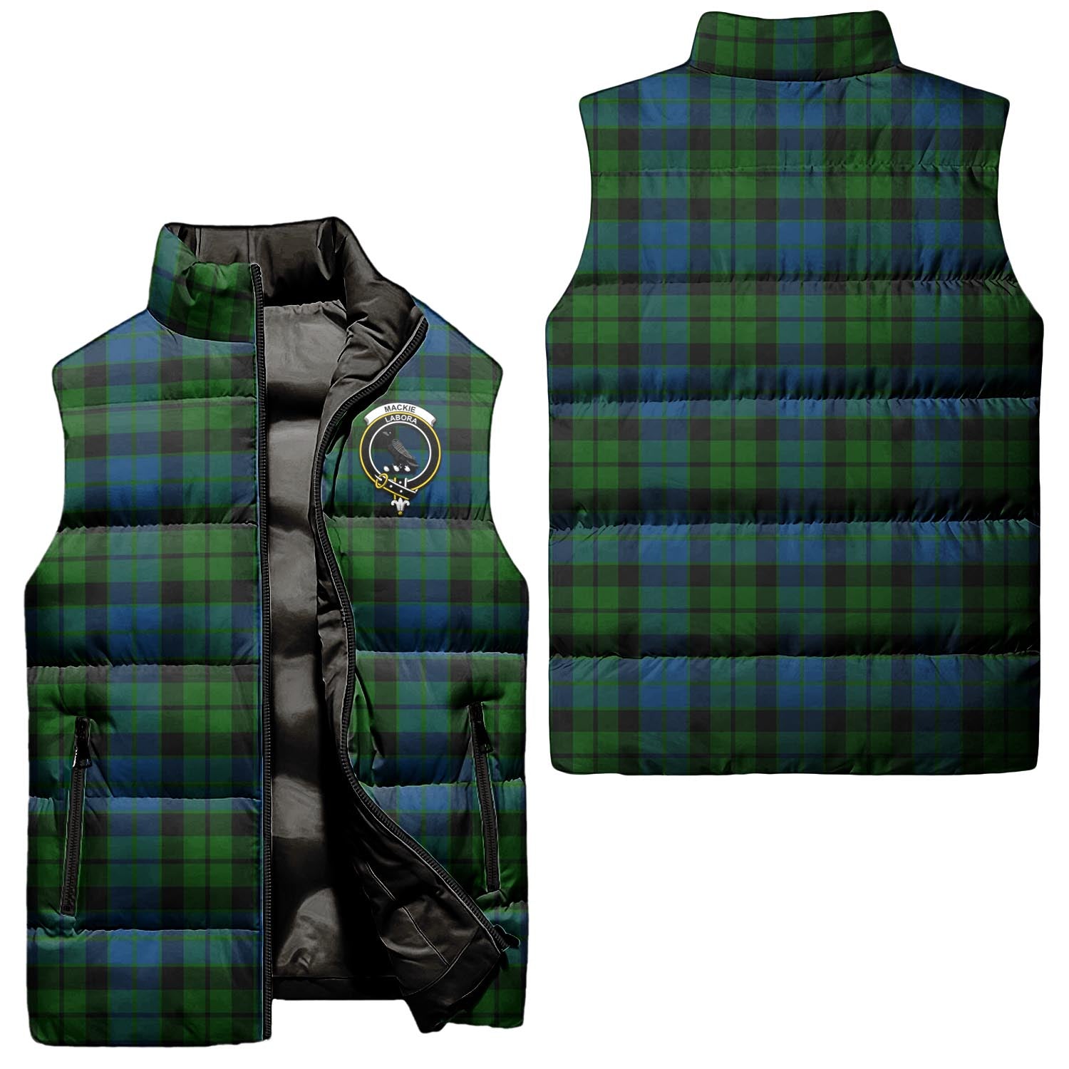MacKie Tartan Sleeveless Puffer Jacket with Family Crest Unisex - Tartanvibesclothing