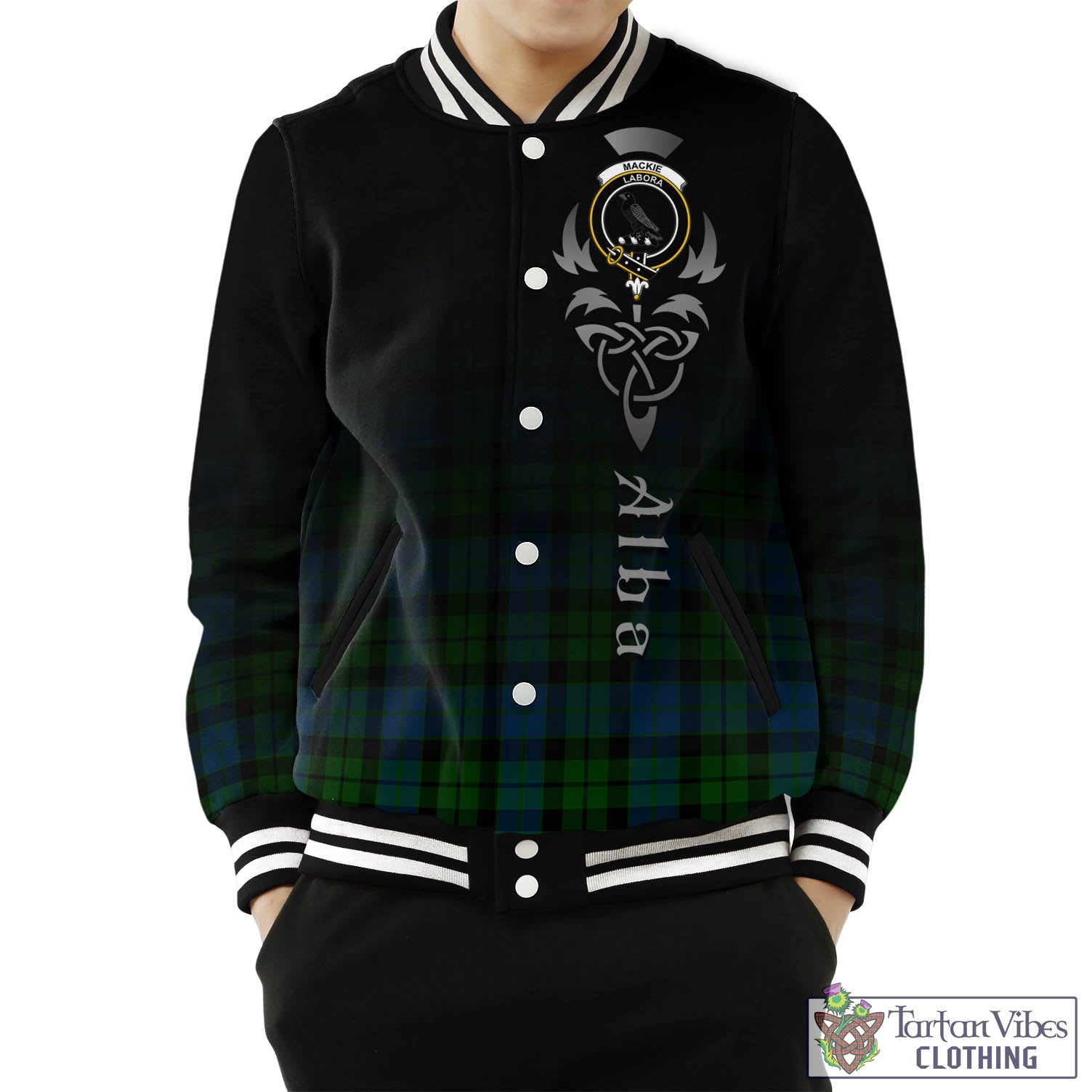 MacKie (McKie) Tartan Baseball Jacket Featuring Alba Gu Brath Family Crest Celtic Inspired Unisex - Tartan Vibes Clothing